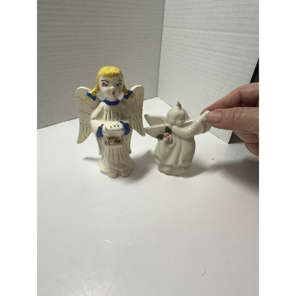 Lot of 2 Vintage Ceramic Angels Figurine & Ornament Ardalt Japan Mid Century